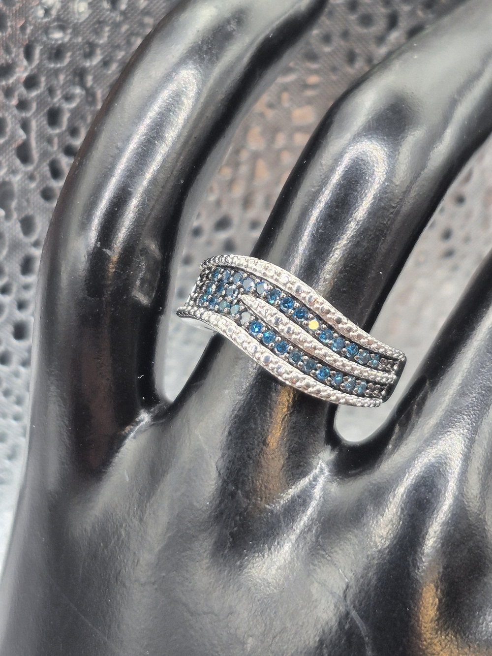 Genuine Blue And White Diamond Band Ring